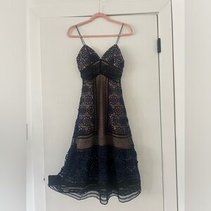 Self-portrait midi navy eyelet dress sz 2